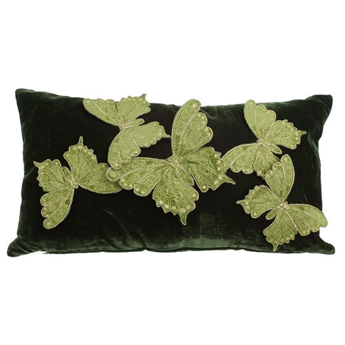 Two Toned Green Butterfly Velvet Pillow