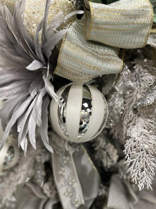 White & Silver Striped Glass Ornament, 3 Style Options