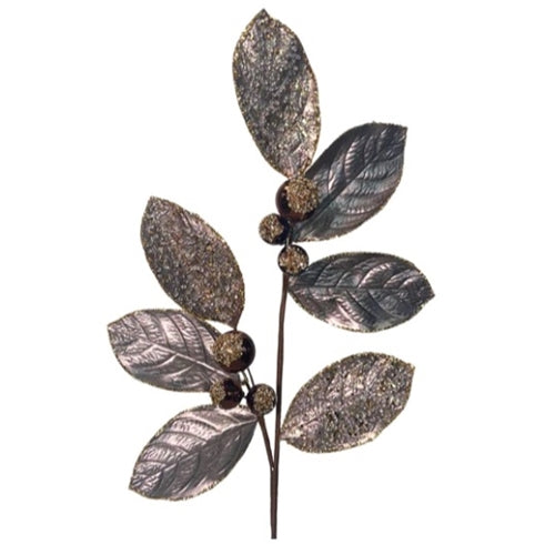 Metallic Magnolia Leaf Ball Spray - 27.5" Pewter