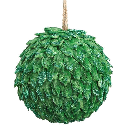 Ball Ornament - Green Glittered, 6"