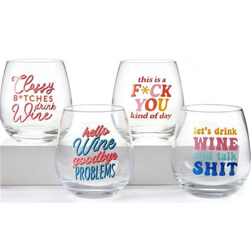 Stemless Naughty Sayings Wine Glass, 4 Styles