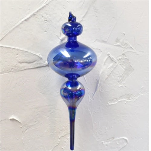 Glass Finial Ornament - Iridescent Blue