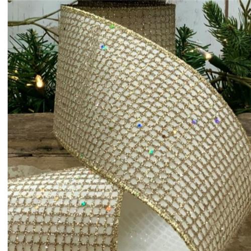 Platinum/Ivory Glitter Mesh Ribbon