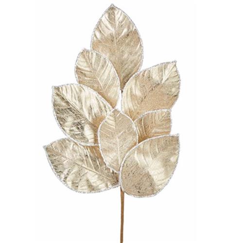 Leaves - Gold Magnolia Spray w/ White Glitter