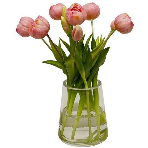 Tulips in Glass Vase - Pink