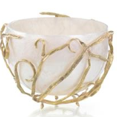 Gold Reed and Cream Glass Bowl