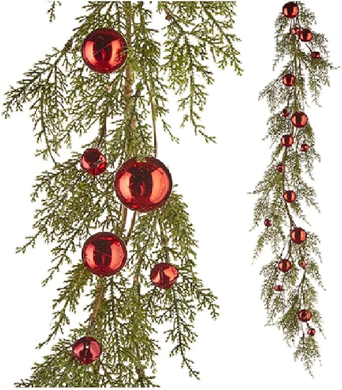 4' Red Jingle Bell & Cedar Garland