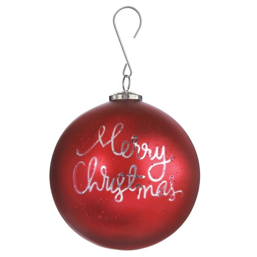 Red Merry Christmas Glass Ball Ornament, 6"