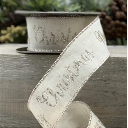 Natural Ivory Linen with Platinum Glitter Merry Christmas