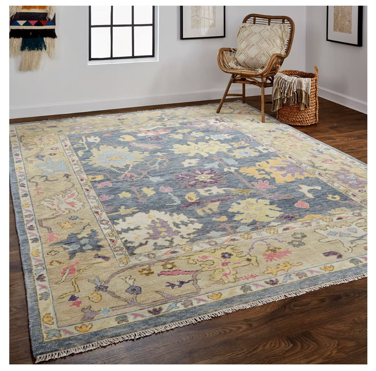 Karina Blue & Beige Hand Knotted Wool Rug, 3'-6" x 5'-6"