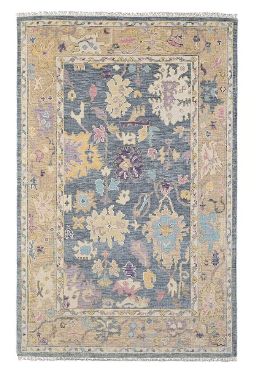 Karina Blue & Beige Hand Knotted Wool Rug, 3'-6" x 5'-6"