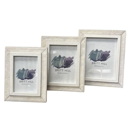 Set Of Three Cream Leather Photo Frames