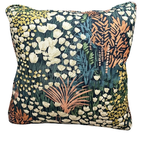 Floral Pillow - Navy/Coral 18" x 18"