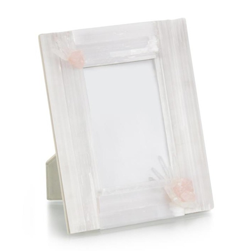 Selenite and Pink Quartz Frame