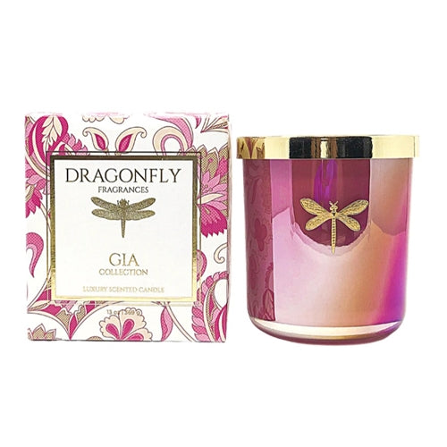 Dragonfly Iridescent Pink Candle - Pear + Water Lily