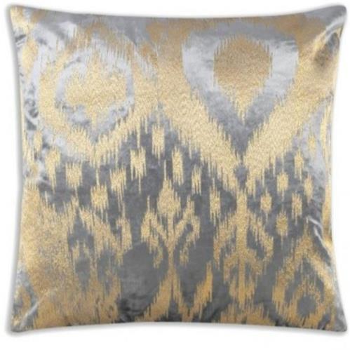 Slate Grey Velvet Pillow w/ Champagne Embroidery