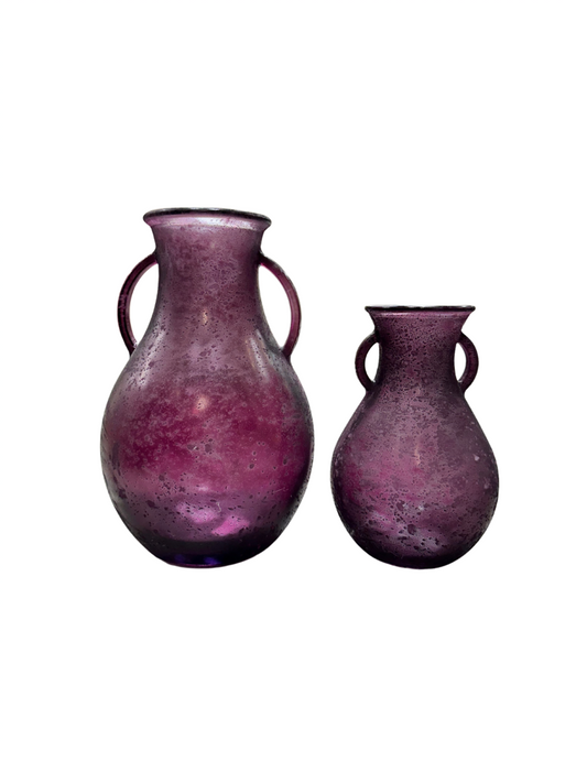 Frosted Cranberry Glass Vase with Handles, 2 Size Options