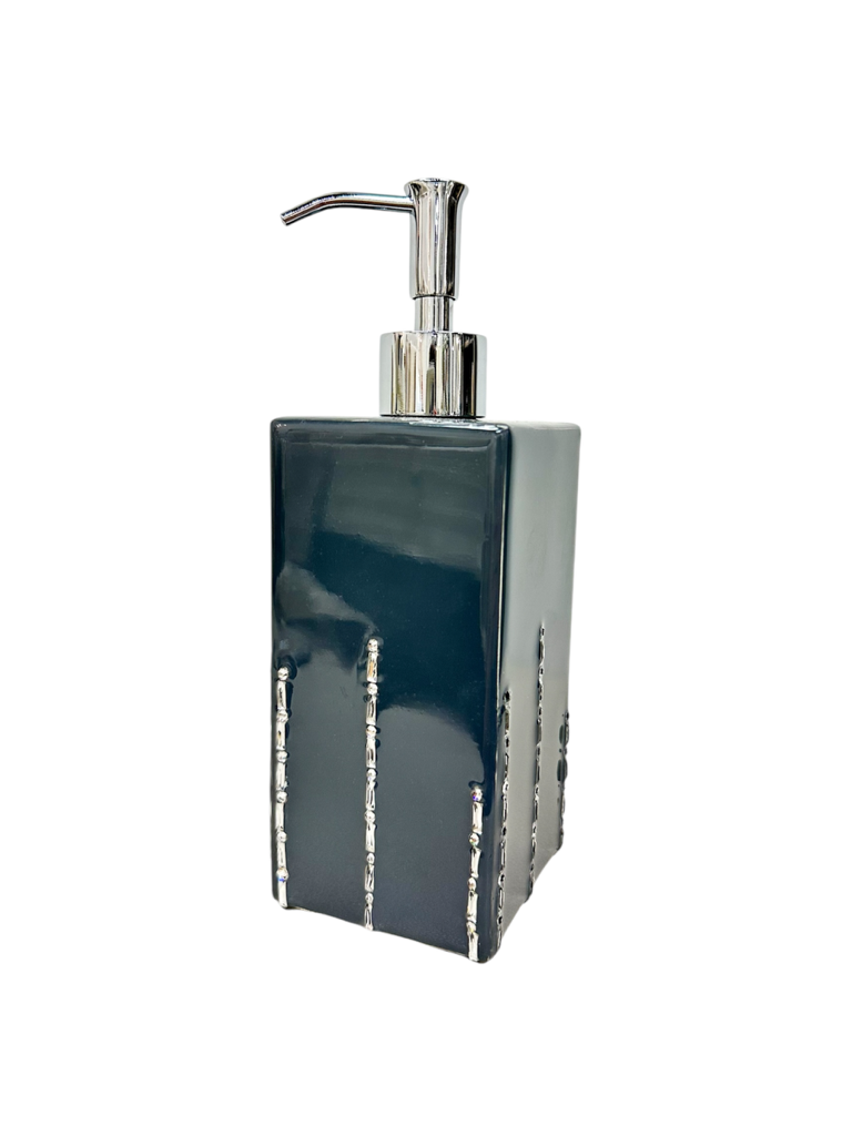 Soap / Lotion Pump - Dark Grey Enamel with Clear Crystals