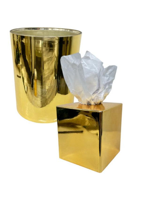 NOVA Electroplated Glass Boutique Tissue Box Cover & Wastebasket