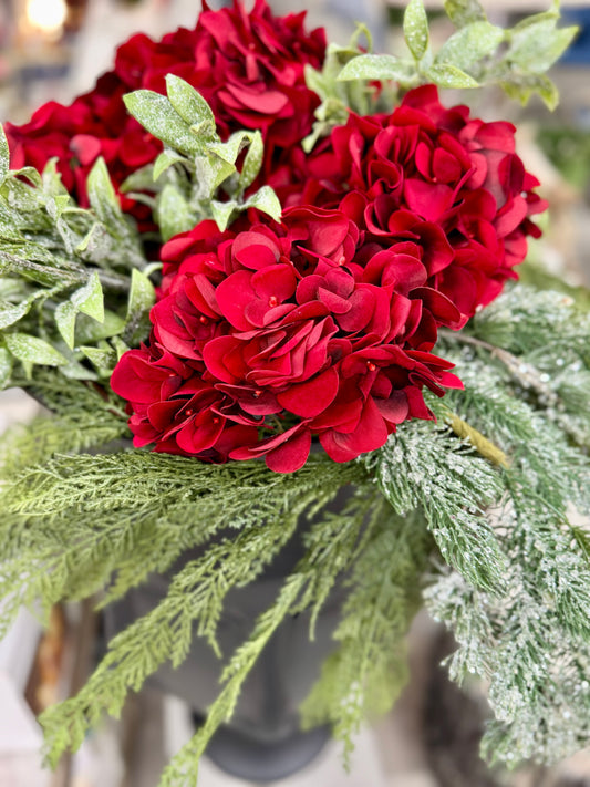 Hydrangea Spray - Velvet Red, 18.5" L