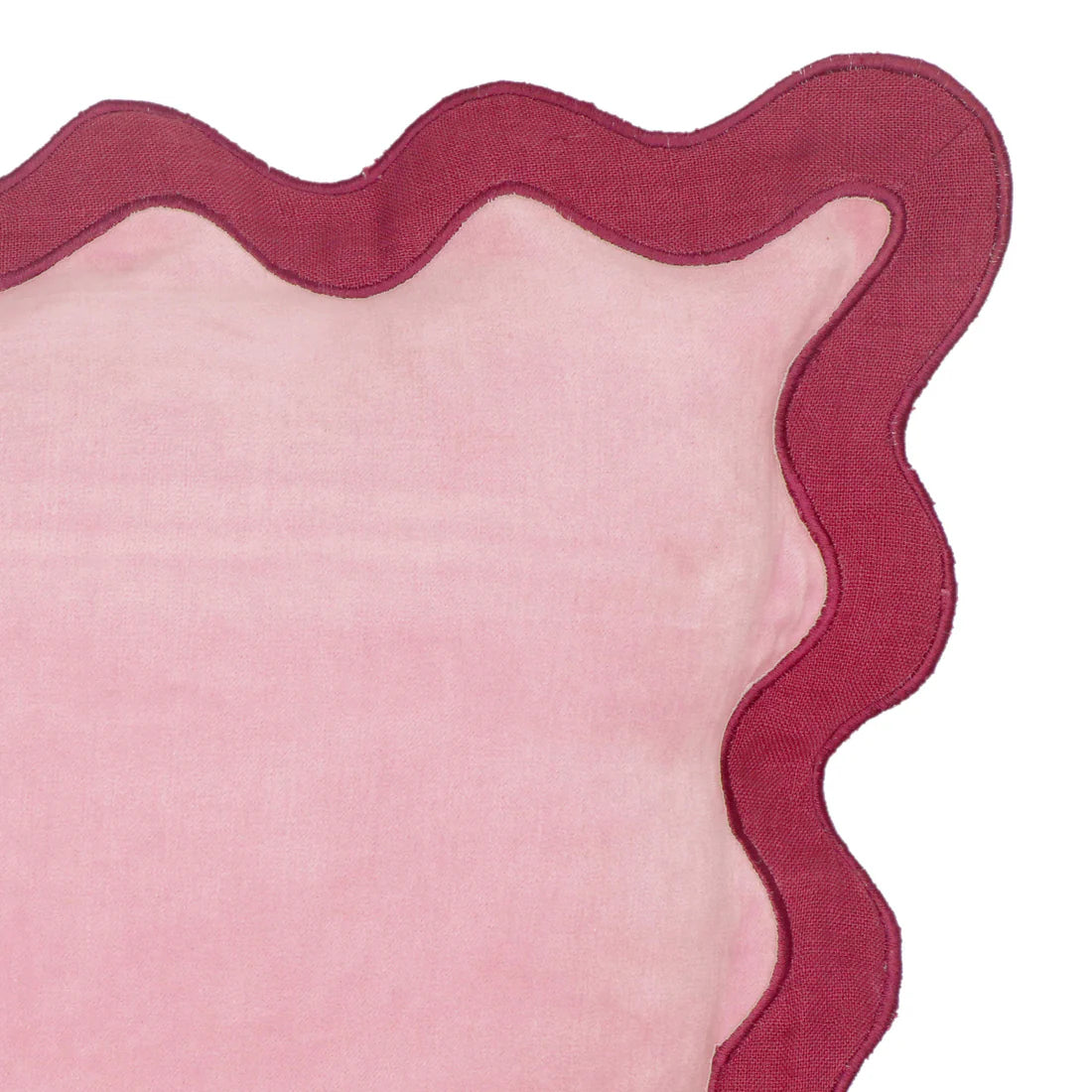 Scalloped Edge Magenta and Pink Cotton Velvet Throw Pillow