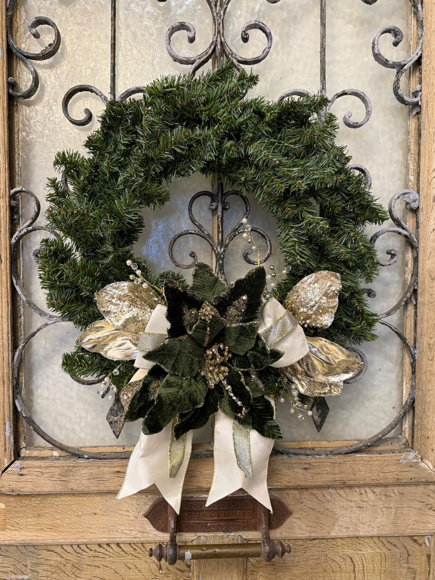 Custom - Green Velvet Poinsettia Wreath