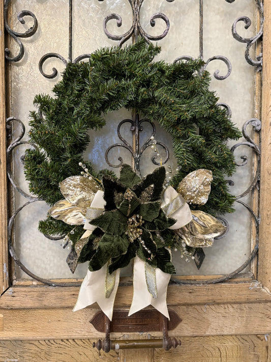 Custom - Green Velvet Poinsettia Wreath