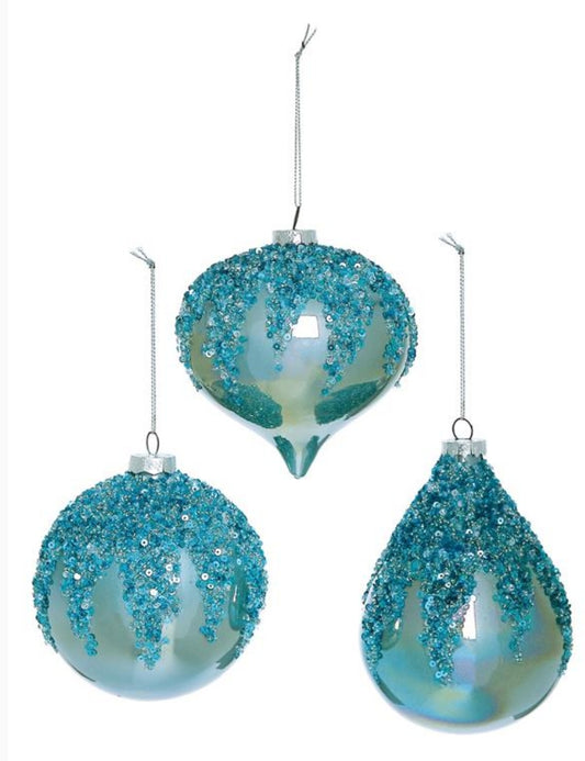 Aqua Blue Bead & Gem Ornament, 3 Styles Assorted