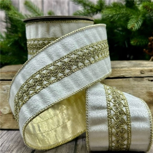 White Velvet with Metallic Gold Center Trim