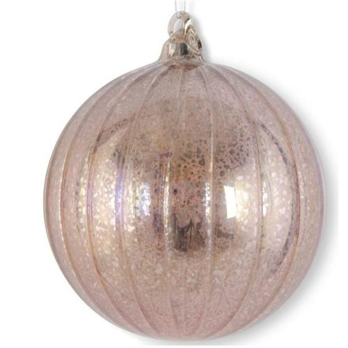 Light Pink Ribbed Mercury Glass Round Ornament