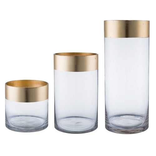 Glass Cylinder Vase with Gold Rim, 3 Size Options