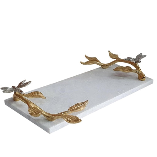 Marble Tray with Dragonfly Handles