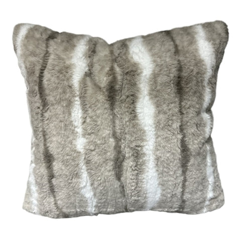 Faux Fur Taupe, Grey and Ivory Throw Pillow