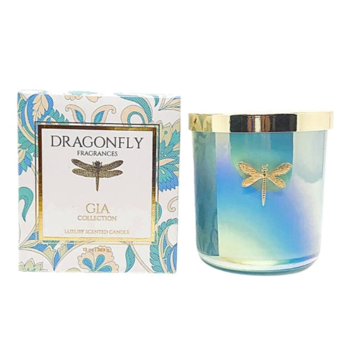 Dragonfly Iridescent Aqua Candle - Lemon + Green Tea