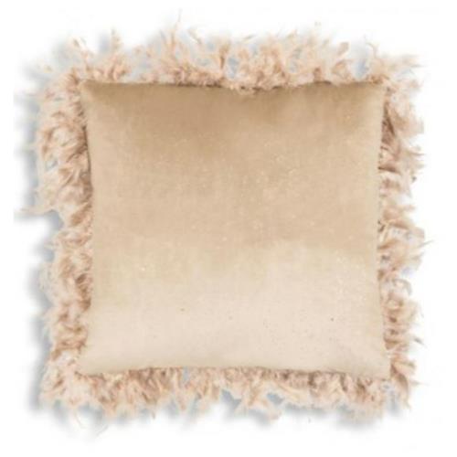 Soft Beige Velvet Pillow with Feathers