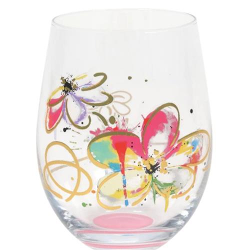 Stemless Wine Glass - Flowers