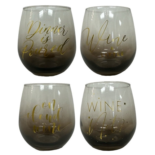 Smokey Ombre "Sayings" Stemless Wine Glass, 4 Styles