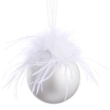 Glass Ball Ornament With Fur - 4.25" White Pearl