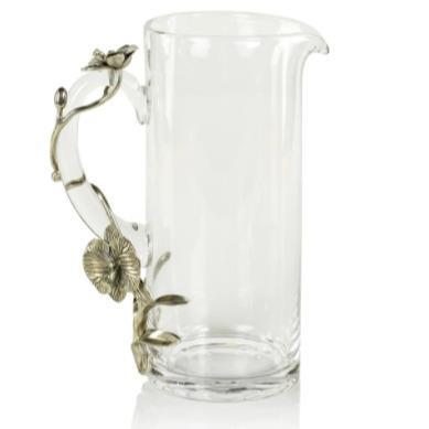 Pewter Orchid and Glass Pitcher