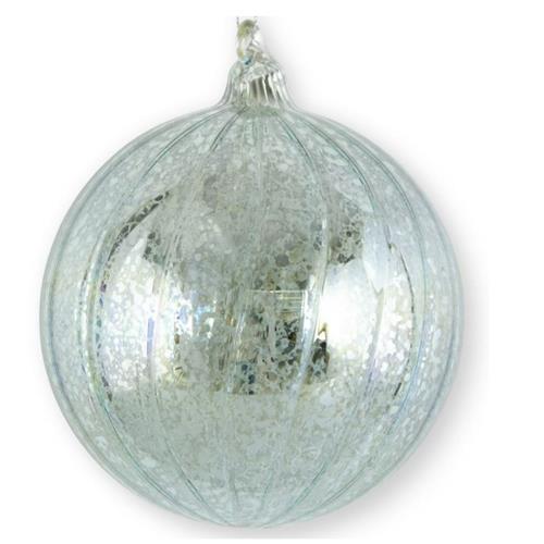 Light Blue Ribbed Mercury Glass Round Ornament