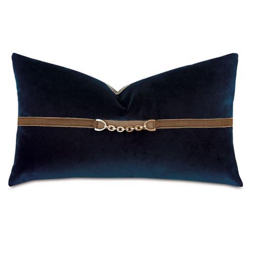 Navy Velvet Lumbar Pillow w/ Chain Detail