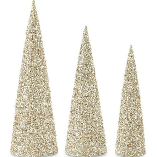 Champagne Sequin and Bead Embellished Trees - S/3