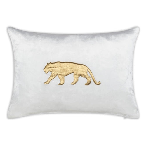 White and Gold Velvet Tiger Pillow