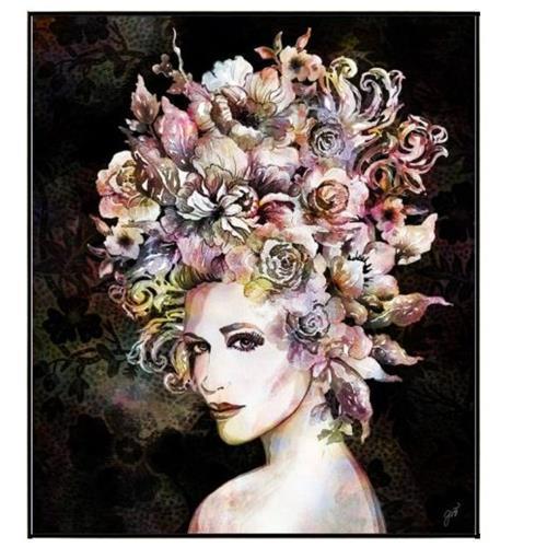 Flowers In Her Hair on Black with Frame 30x35