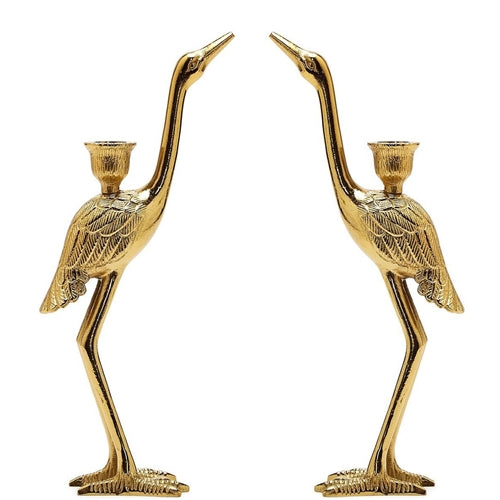 Candle Holder - Gold Crane, Set of Two