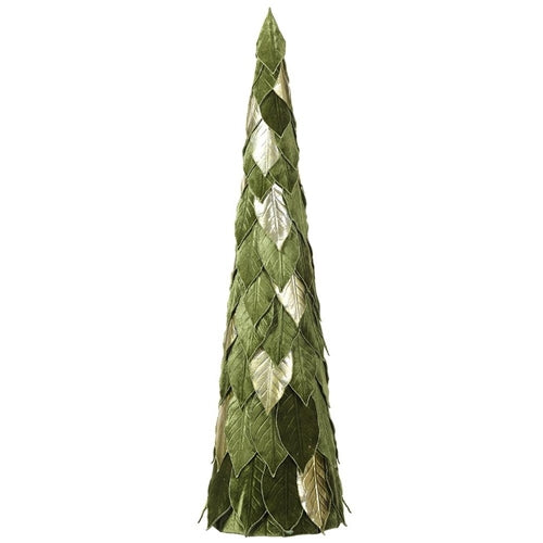 Metallic/Velvet Magnolia Leaf Cone Topiary Tree, 36"