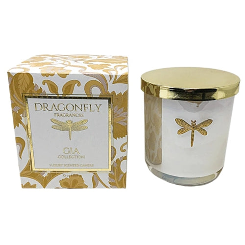 Dragonfly Iridescent White Candle - Currant + Geranium