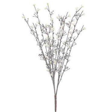 Glittered Blossom Bush - 27" Silver/White