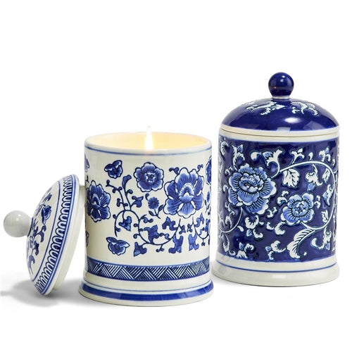 Classic Blue and White Scented Lidded Candle in Gift Box, Assorted 2 Designs