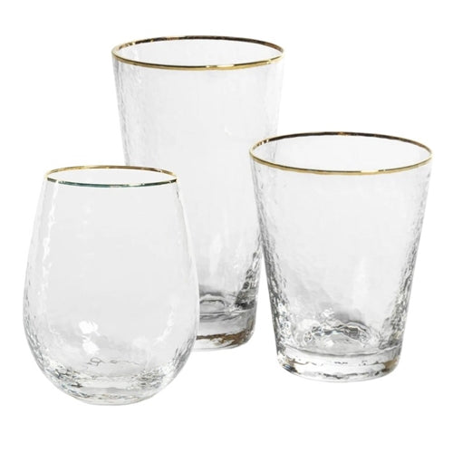 Hammered Clear Glass with Gold Rim, 3 styles